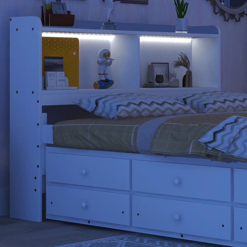 Platform Storage Bed Frame AllinOne Shelf Bookcase Headboard