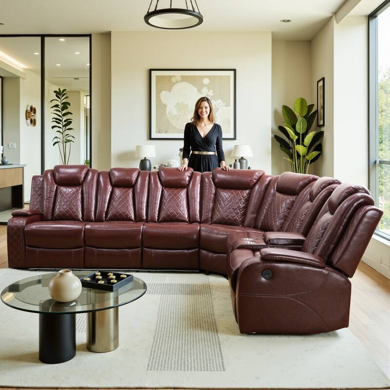 3-Piece Off-White Breathing Leather Living Room Recliner Sofa set