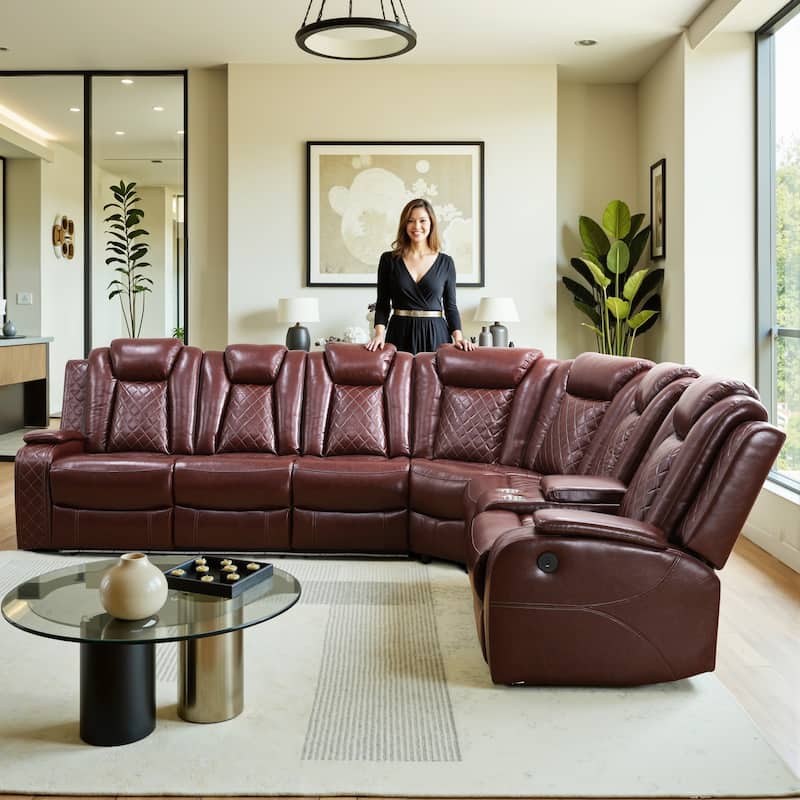 Off-White 3-Piece Breathing Leather Living Room Recliner Sofa set