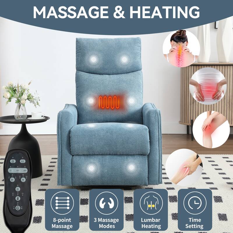Heat Massage Manual Recliner Chair, 360° Swivel Glider Fabric Rocker