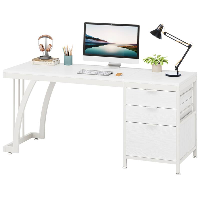 59 Inch Computer Desk with 3 Drawers, Industrial PC Desk Study Writing Table Workstation with File Storage, Home Office Desks