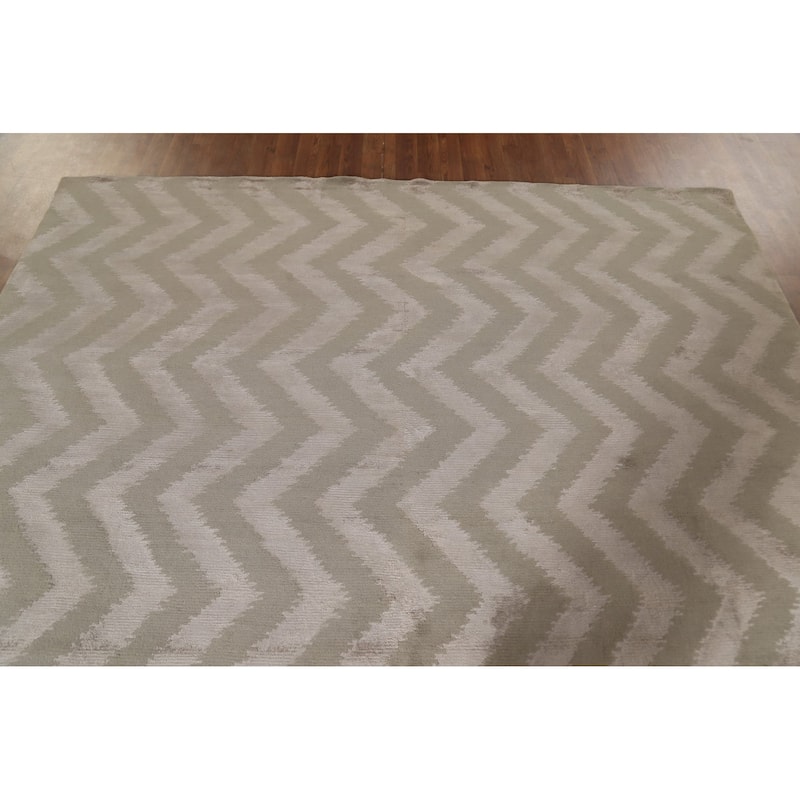 Chevron Style Nepalese Oriental Area Rug Handmade Wool Carpet - 8'0" x 9'7"