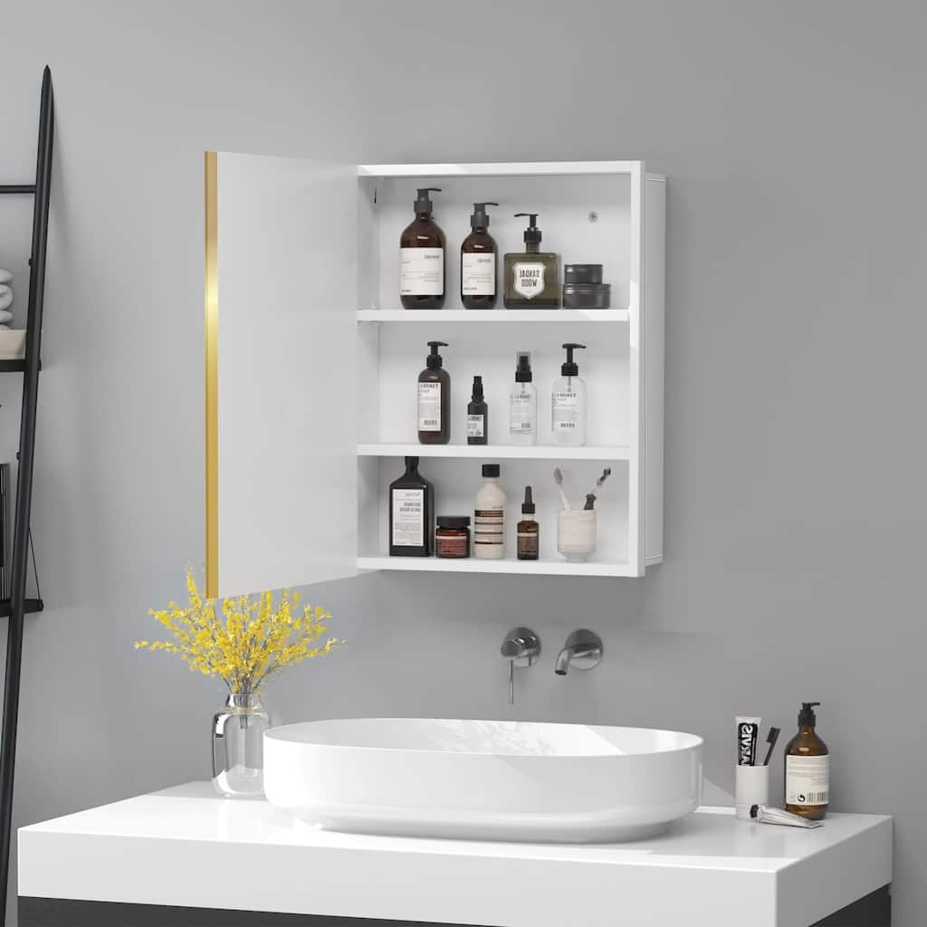 16x28 inches Golden Metal Framed White Cabinet Wall mount or Recessed Bathroom Medicine Cabinet with Mirror