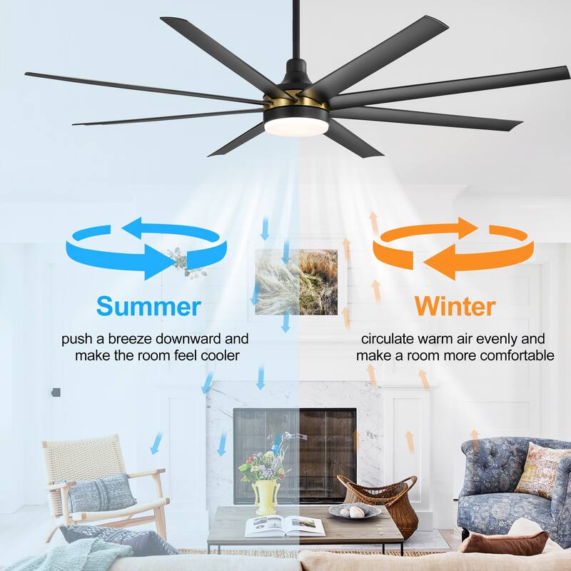 72 Inch Black Morden LED Ceiling Fan with Light Remote(8-Blade)