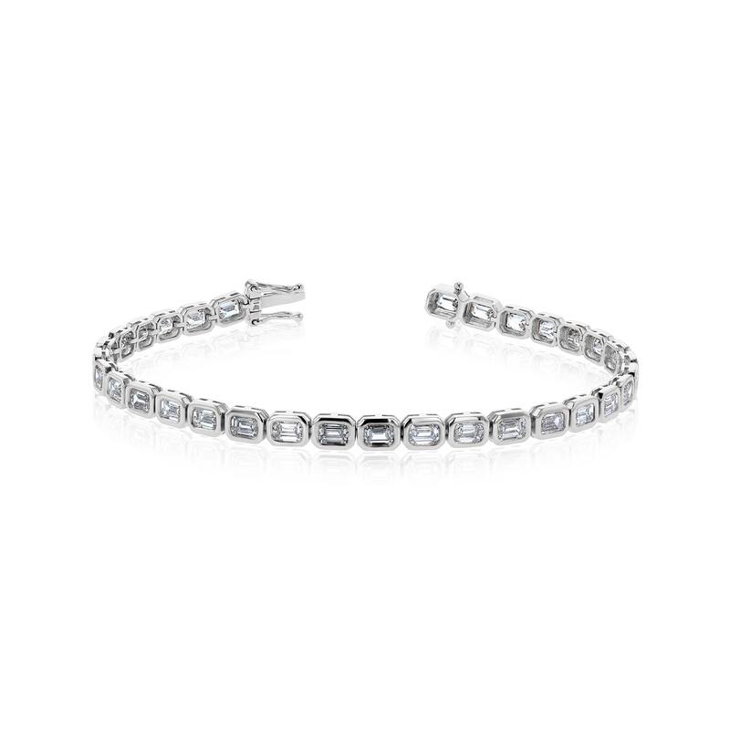 Kobelli 7 Carat Lab Grown Diamond Solid 14k Gold Emerald-cut Tennis Eternity Brielle Bracelet - White
