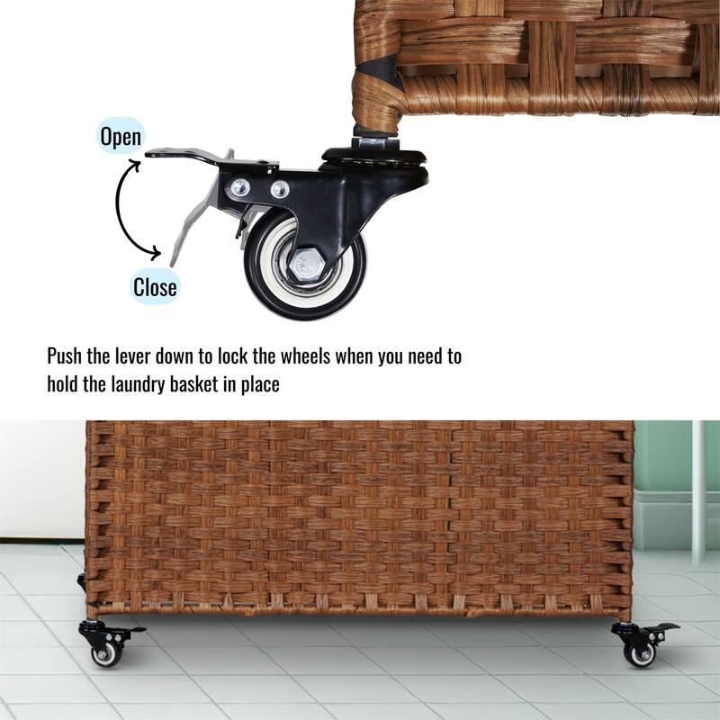 PE Rattan Laundry Hamper With Lid, Portable 160L Clothes Hampers with Wheels and 2 Removable Bags