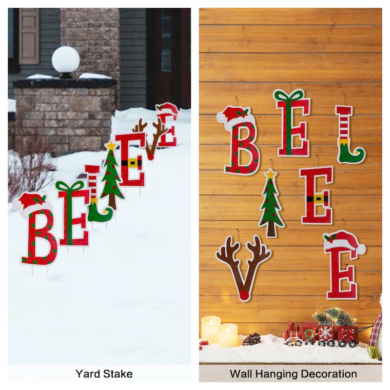 Glitzhome Set of 7 BELIEVE Yard Stake or Wall Decor (2 Functions)