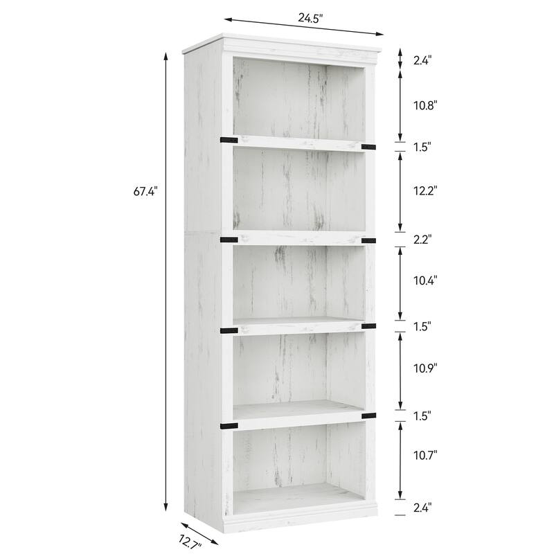 67.4" Tall Farmhouse 5-Tier Bookcase for Home Office