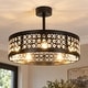 preview thumbnail 1 of 105, Caged Ceiling Fan with Light and Remote, 11.8–28 Inch Low Profile Fandelier, 6-Speed Quiet DC Motor, Black/Satin Nickel 28 in - Black (Round Drum)