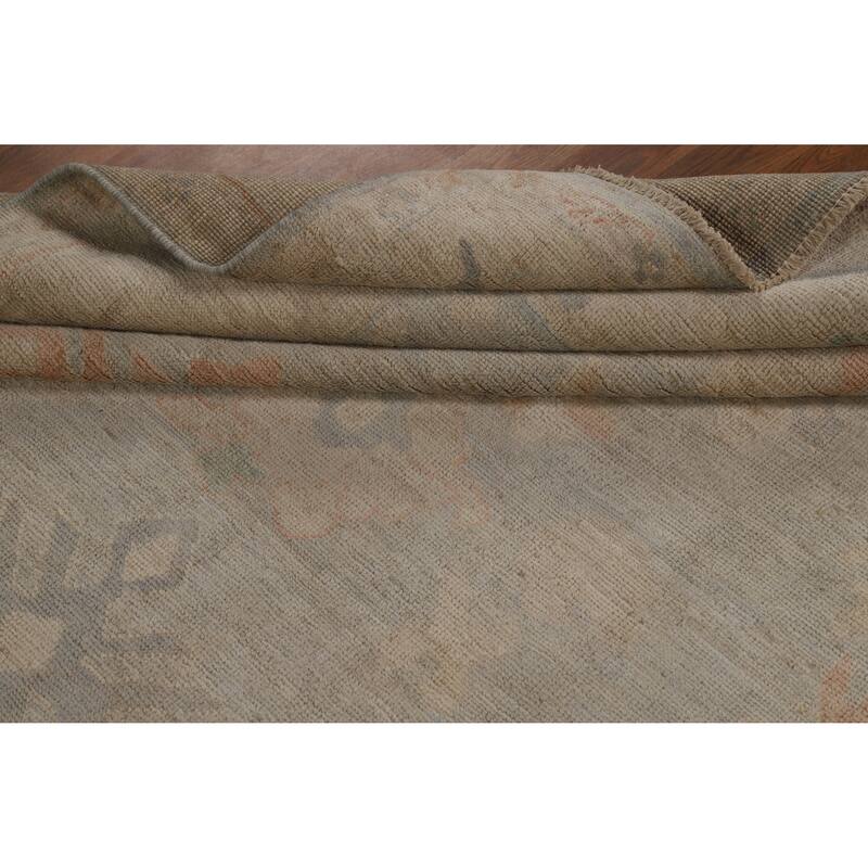 Geometric Vegetable Dye Oushak Turkish Rug Hand-Knotted Wool Carpet - 6'3"x 8'2"