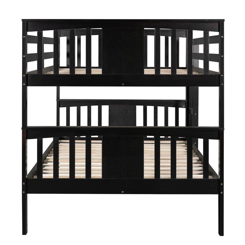 Full Over Full Bunk Bed, Convertible into Two Beds, with Guardrail and Ladder