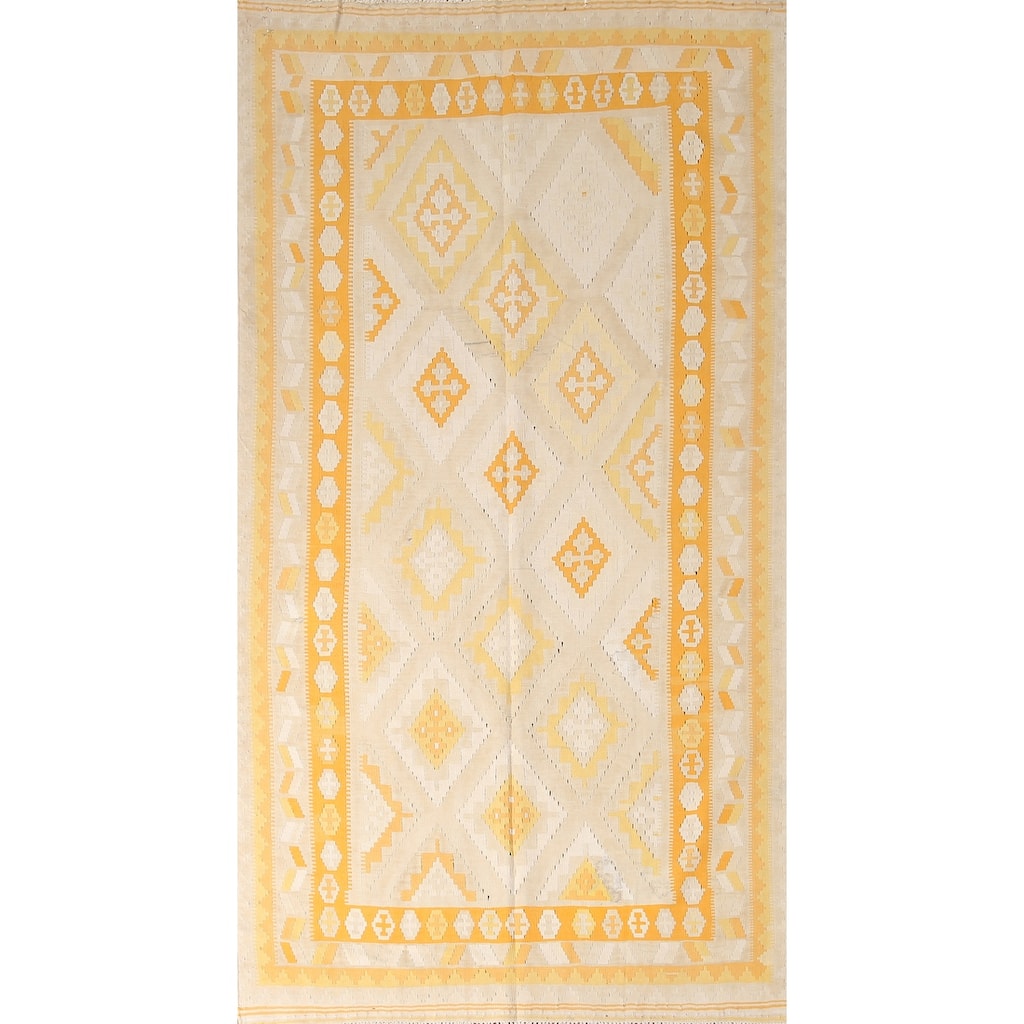 Geometric Kilim Shiraz Persian Vintage Rug Hand-Woven Wool Carpet - 4'6" x 8'9"