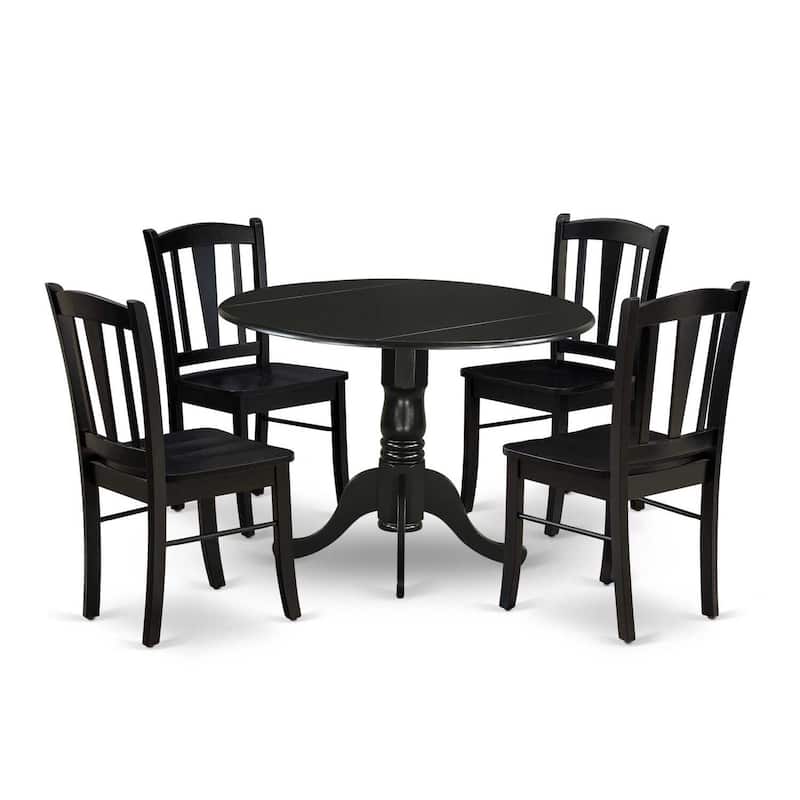 HomeStock 5-Piece Black Finish Solid Wood Top Dining table with 4 Chairs