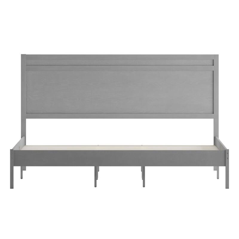 Modern Solid Wood Platform Bed with Headboard and Wooden Slats