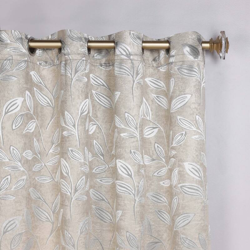 Superior Leaves Machine Washable Room Darkening Grommet With Ties Blackout Curtains, Set of 2