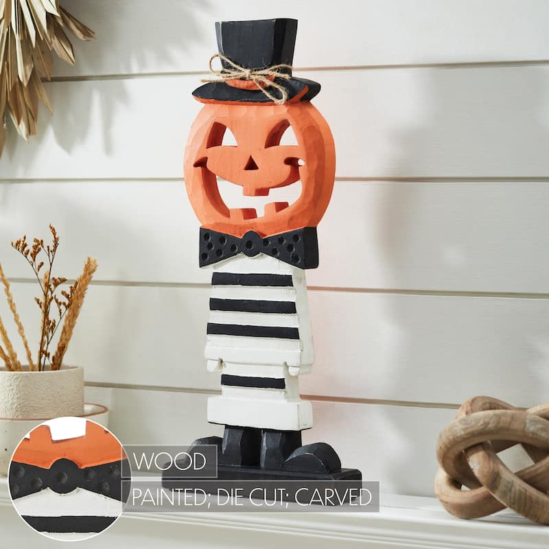 Fancy Wooden Jack-O-Lantern 17.5x7.5x2 - N/A