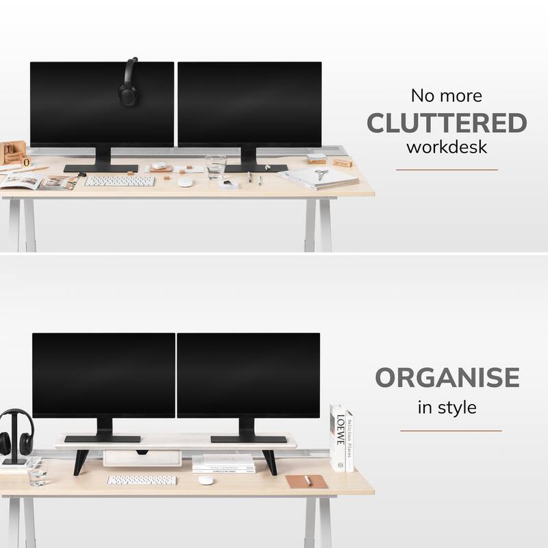 Jani Wood Monitor Stand Riser Desk - Ergonomic Design Stand, Desktop Organizer Table for Home, Office Workspace, Gaming Desk