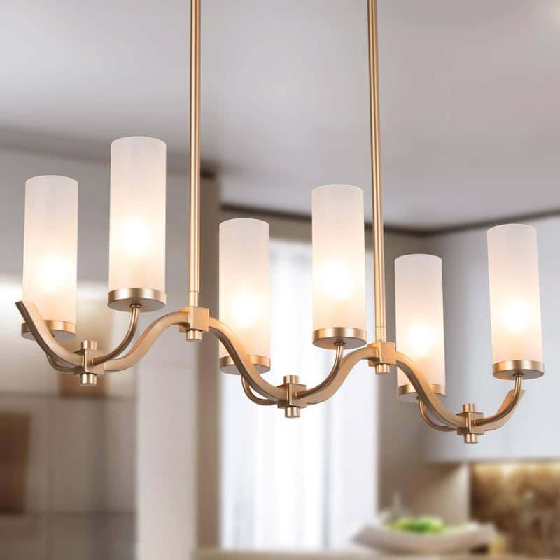 Kayna Mid-Century Modern 6-Light Chandelier Frosted Glass Lights for Kitchen Island - L30"x W9"x H 10"