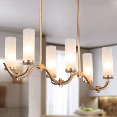 Kayna Mid-Century Modern 6-Light Chandelier Frosted Glass Lights for Kitchen Island