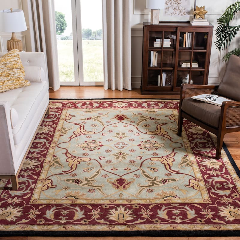 SAFAVIEH Handmade Heritage Gracious Garden Traditional Oriental Wool Rug - 5' x 8' - Light Blue/Red