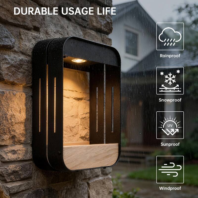 Outdoor Solar LED Wall Lantern Metal Wood-grain Shelf Sconce(4-pack)
