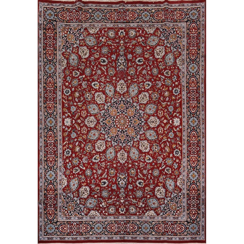 Red Traditional Kashan Turkish Area Rug Machine Made Oriental Carpet - 9'9" x 12'10"