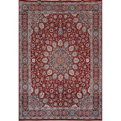 Red Traditional Kashan Turkish Area Rug Machine Made Oriental Carpet - 9'9" x 12'10"