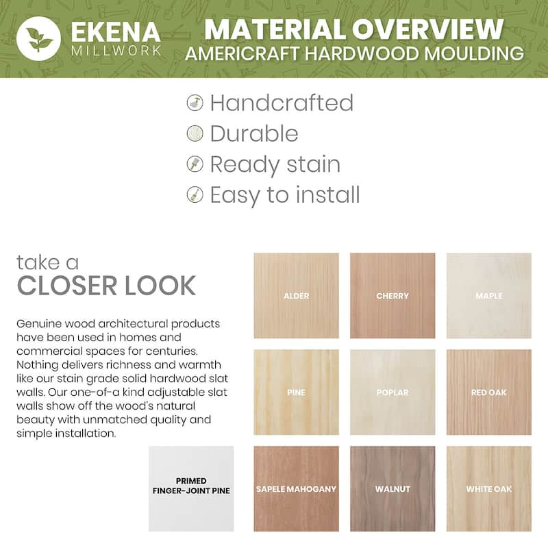 WM266: 1/4-in D x 1-1/2-in W x 96-in L Americraft Solid Hardwood Stain Grade Lattice Moulding