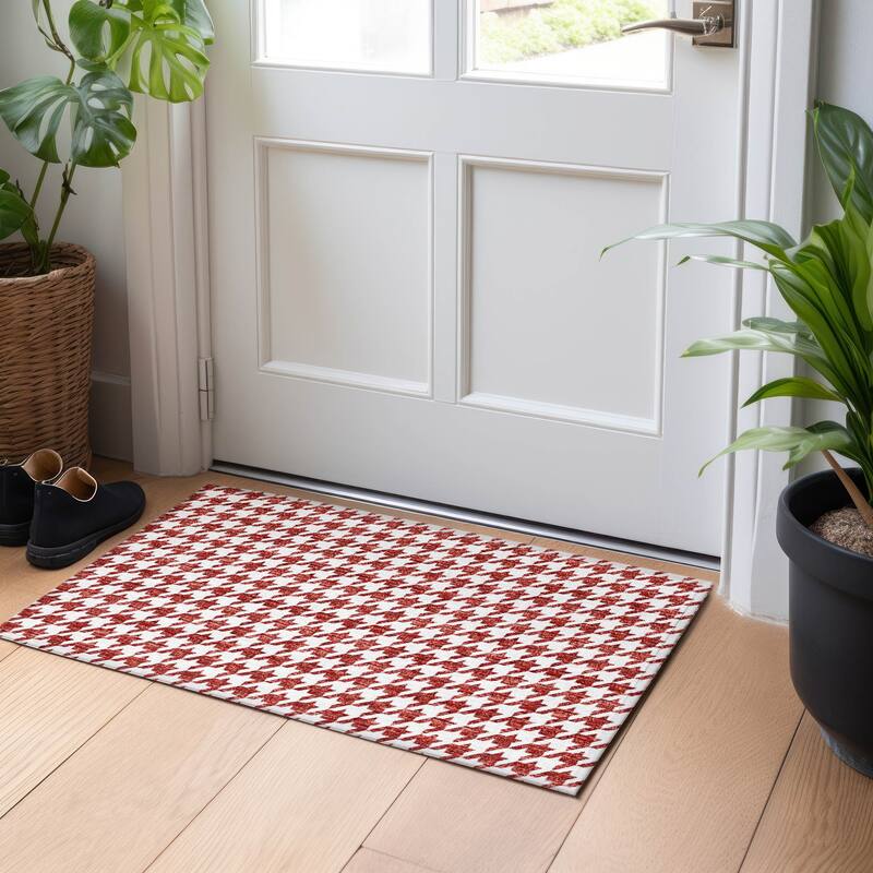 Premium Washable Super Soft Modern Houndstooth Mayfield Rug - Red - 1' 8" x 2' 6" - Rectangle