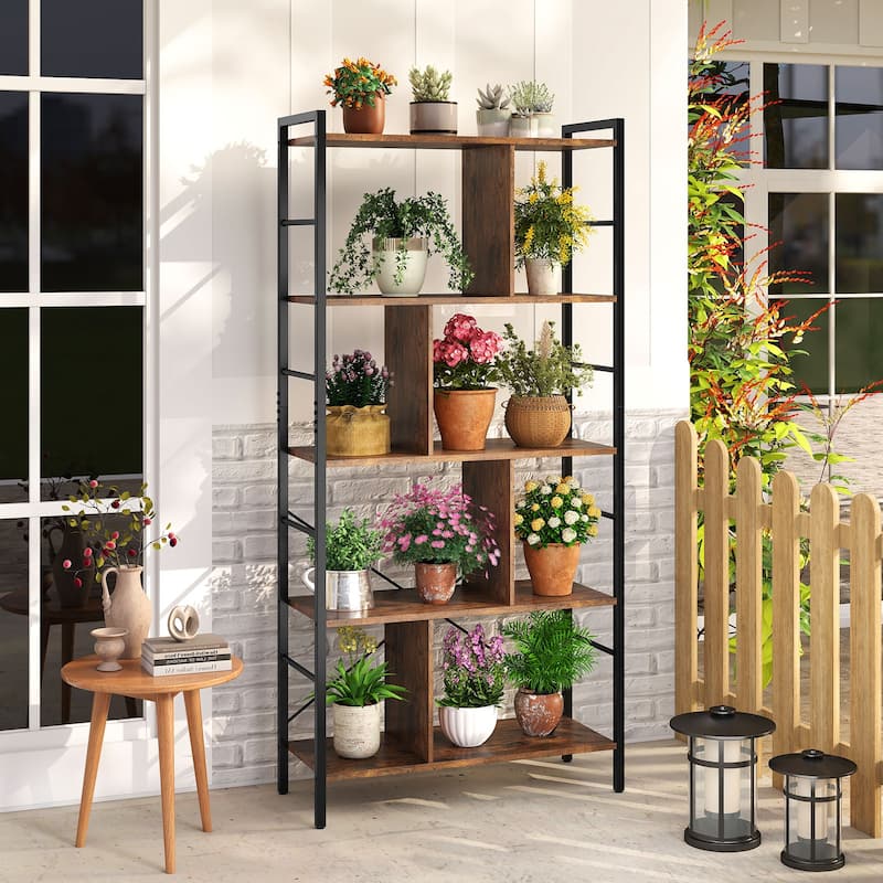 Gymax 61'' 5-Tier Bookshelf w/Metal Frame 2 Anti-Tipping Devices for