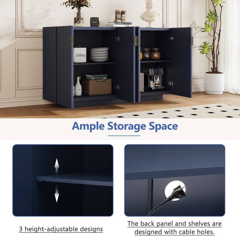 4 Fluted Doors Buffet Cabinet Sideboard Cabinet with Adjustable Shelves and Copper Handles for Dining Room and Living Room