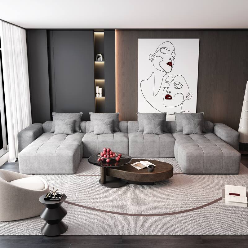 Modern Oversized Modular Sectional Sofa,with 8 Pillows,8 PCS DIY Combination Tufted Sofa