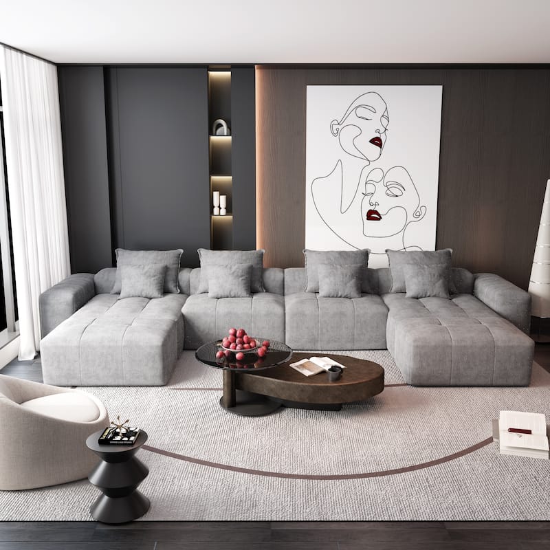 Oversized Modular Chenille 6-Seat Sectional Sofa with Cushions and 8 Pillows for Living Room