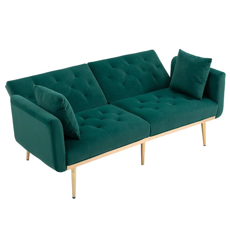 65.35" Velvet Futon Sofa Bed with Adjustable Backrest