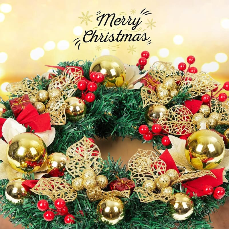 18 inch Pre-Lighted Red Bow Christmas Wreath for Front Door, Windows, Wall - N/A