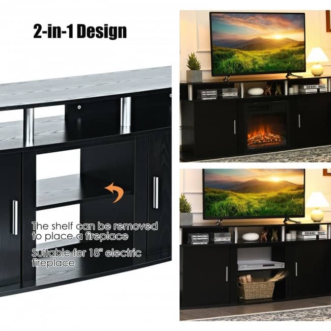 63" TV Entertainment Console Center with 2 Cabinets - 63" x 18" x 26" (L x W x H)