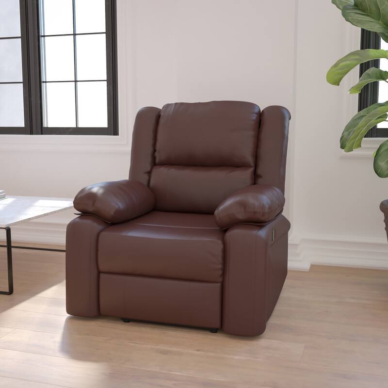 Microfiber Pillow Back Recliner - Brown LeatherSoft