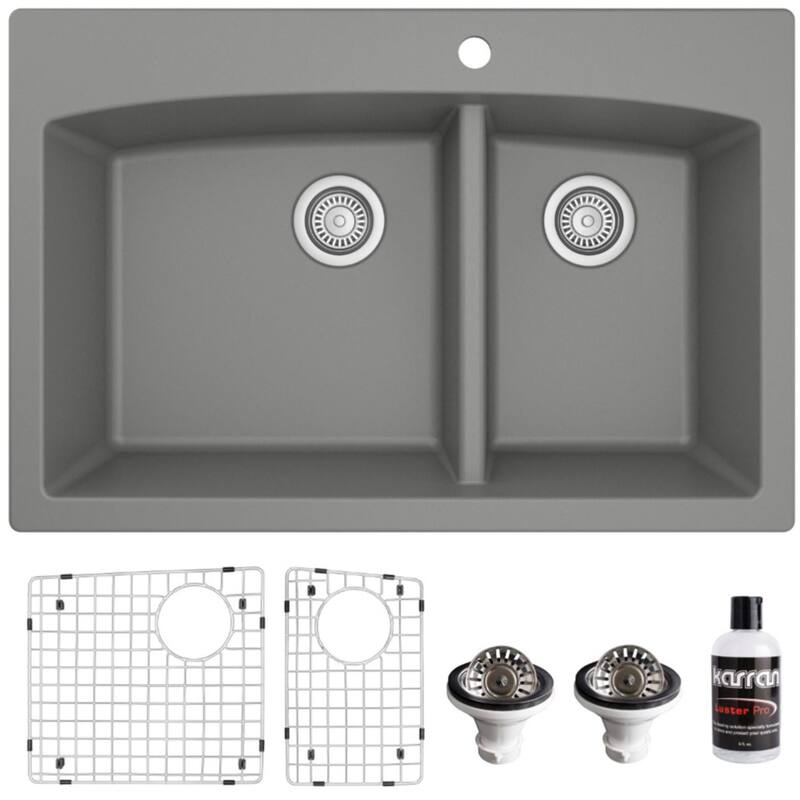 Karran USA QT-711-PK1 Quartz QT 33" Drop In Double Basin Quartz - Grey