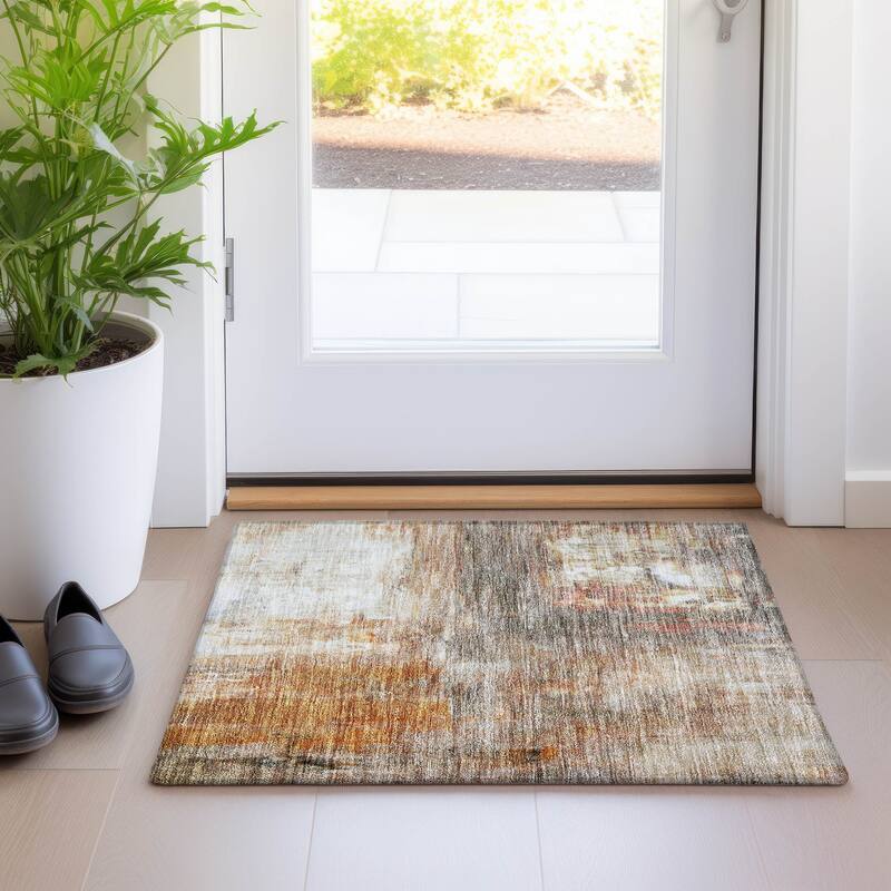 Machine Washable Indoor/ Outdoor Abstract Watercolor Chantille Rug - Copper - 1'8" x 2'6"