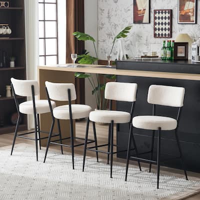 Modern Teddy Fabric Upholstered Bar Stools with Metal Base,Set of 2,Set of 4