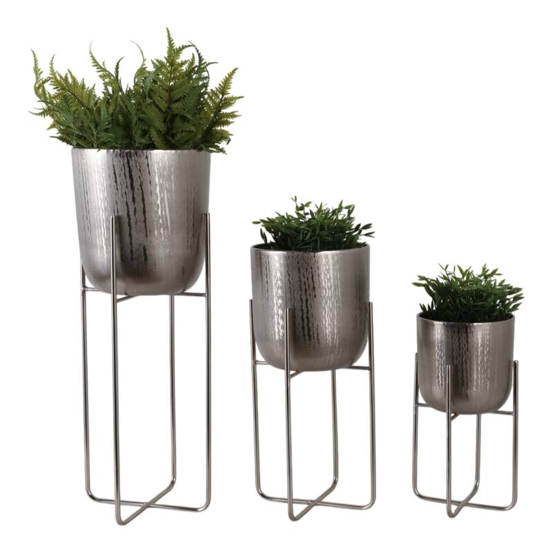 Metal Planters Hammered Design Modern Geometric Stands (Set of 3)