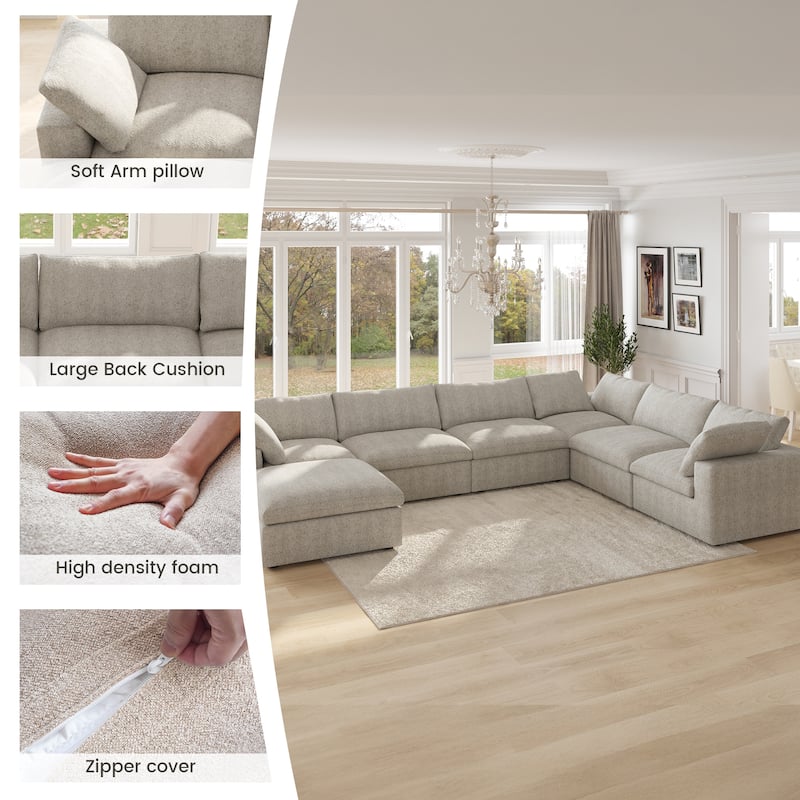 Cloud Couch Modular Sectional Sofa Oversized Down Filled Corner 7 Seater L-Shaped Couch with Ottoman for Living Room Set