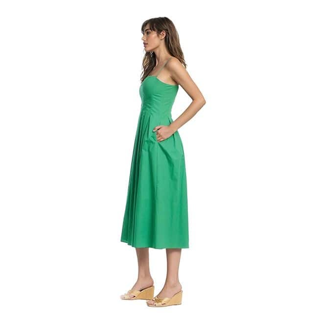 Jewel Badgley Mischka Hallie Pleated Cotton Poplin Midi Dress - 14 - Green