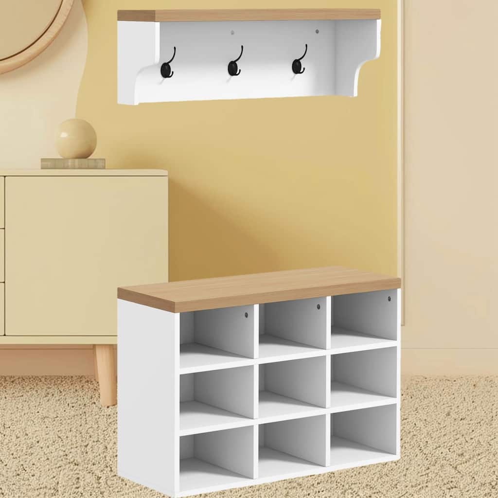 Modern Coat Rack and Shoe Bench, 9 Pair Shoe Storage, Space-Saving Hall Tree for Entryway, Hallway, or Mudroom Organizer