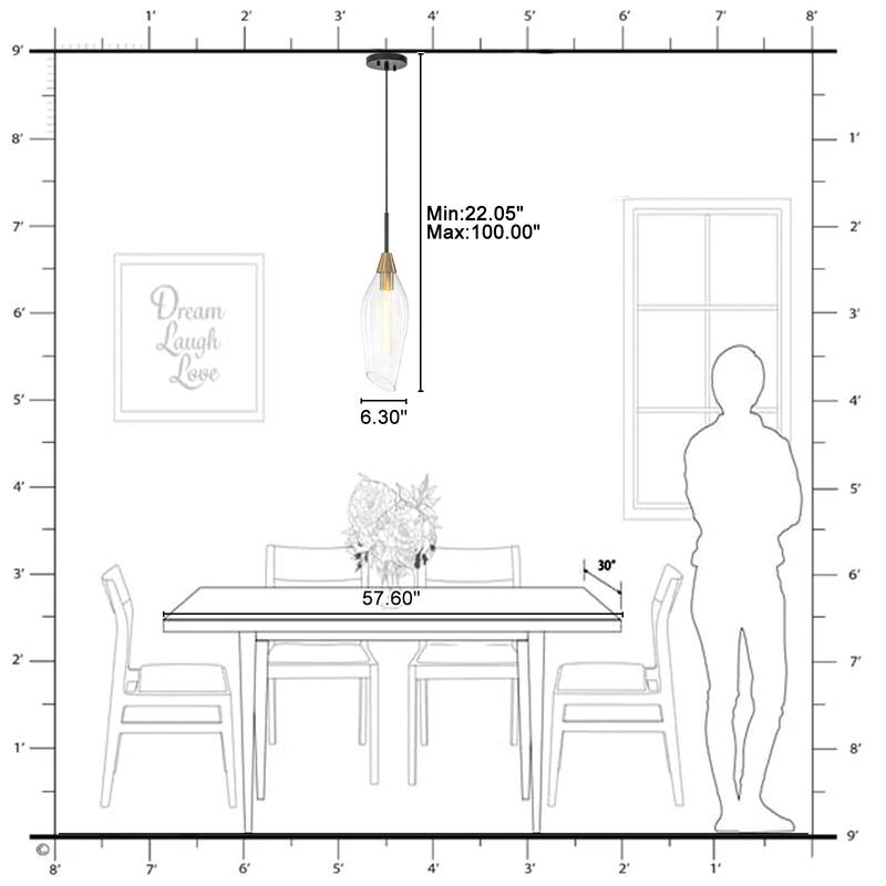 1-Light Pendant Light with Angled-Rim Clear Olive Glass Shade - Dia.6.3-in