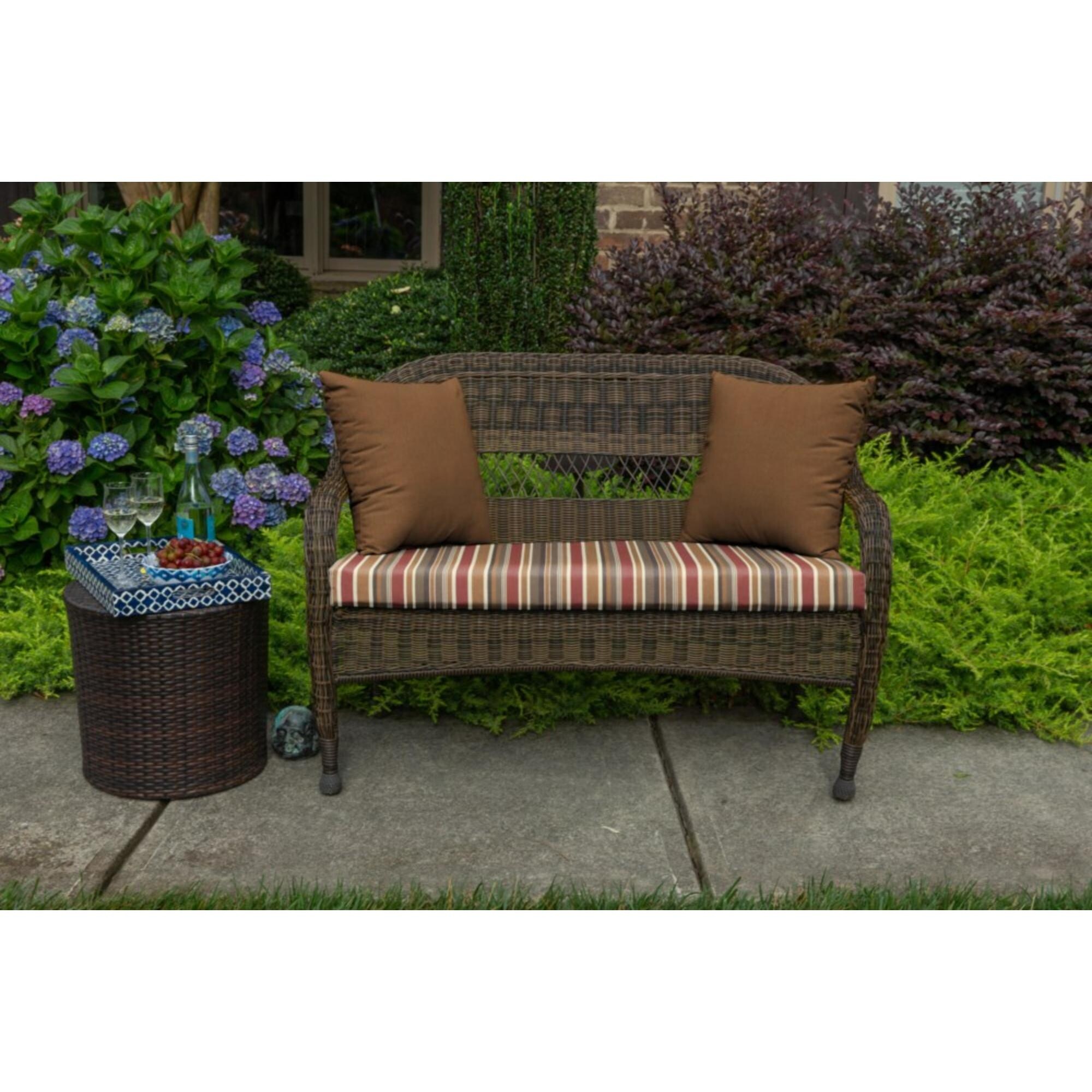 Sunbrella Stripe Fabric 1-Piece Indoor/Outdoor Wicker Bench