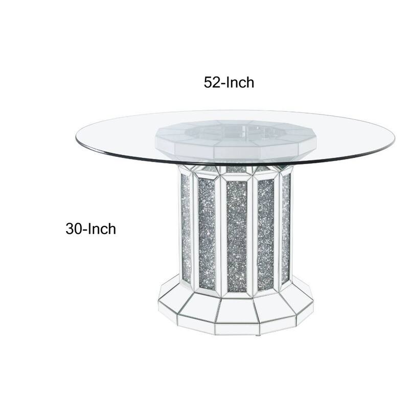 Round Glass Top Dining Table with Cross Oval Base, Silver