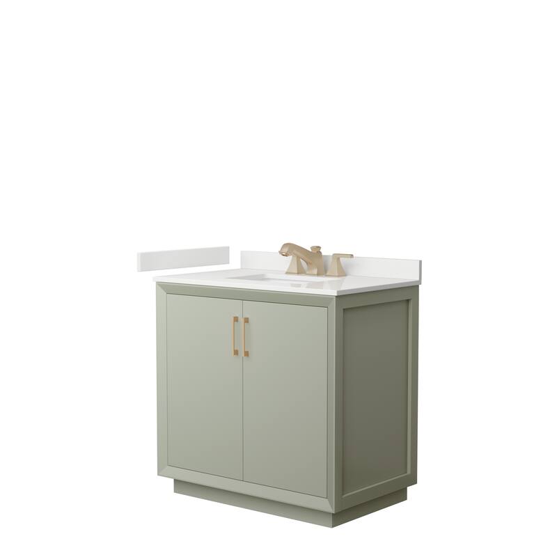 Strada 36-inch Single Vanity, Quartz Top - Light Green, Bronze Trim, White Quartz Top