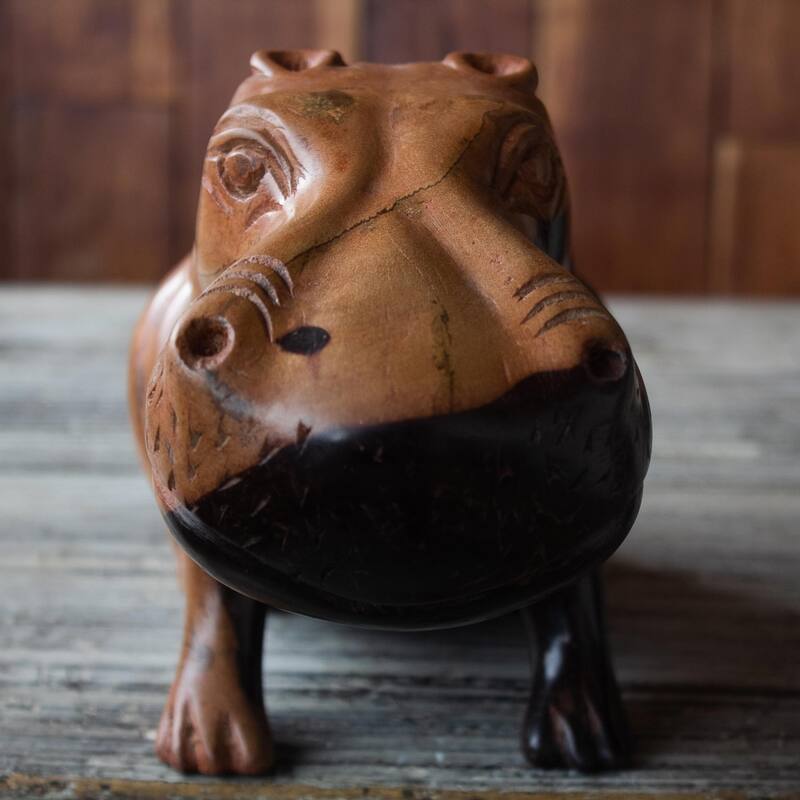 Novica Handmade Resting Hippo Ebony Wood Sculpture