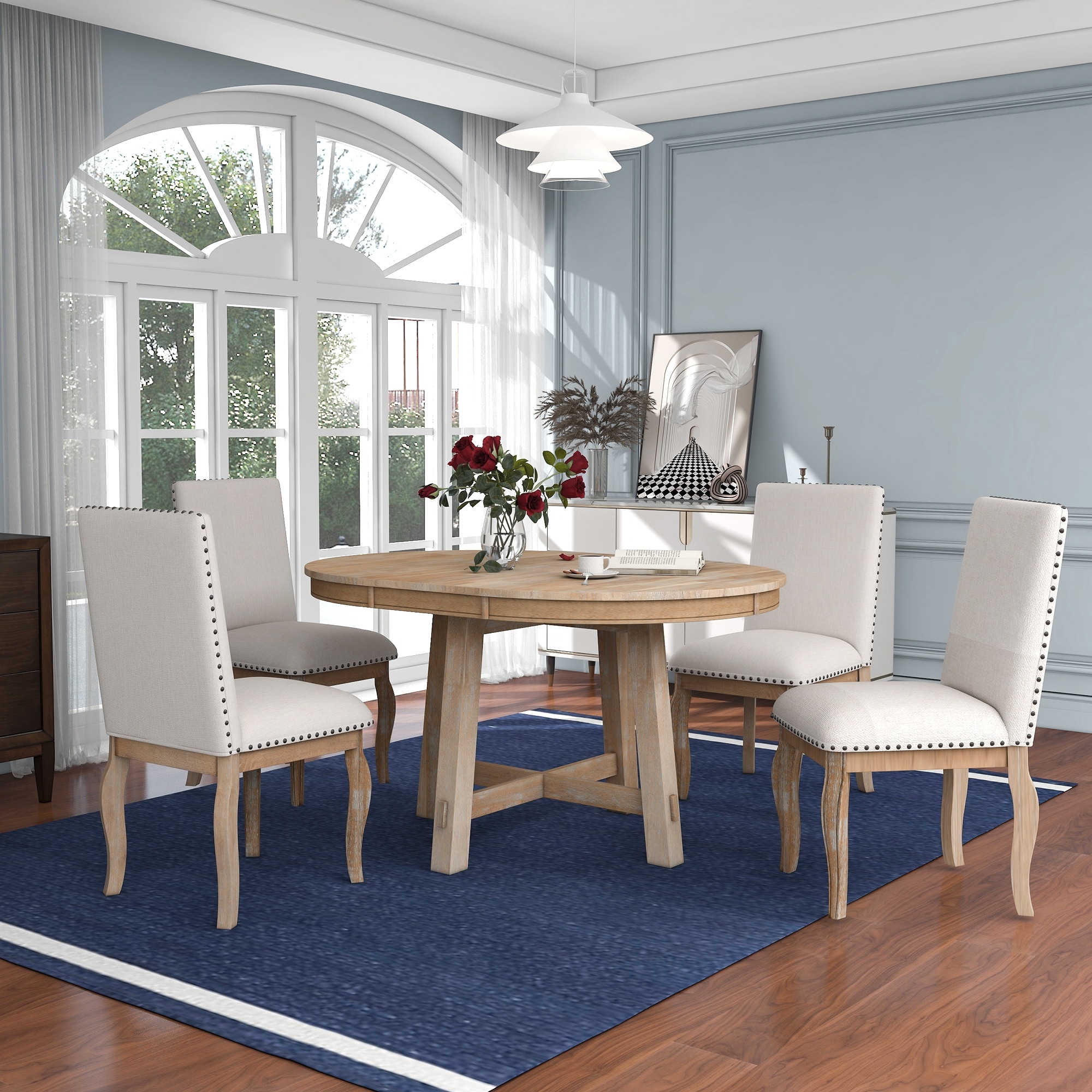 Beige round sales dining room set